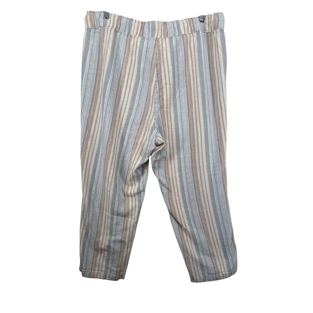 Juniper + Lime Womens Pants Sz L Blue Striped Linen/Rayon Beachy Lightwt Coastal - Picture 2 of 12